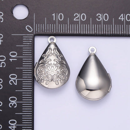 14K Gold Filled Flower Vine Leaf Teardrop Dome Minimalist Locket Charm | AA1328