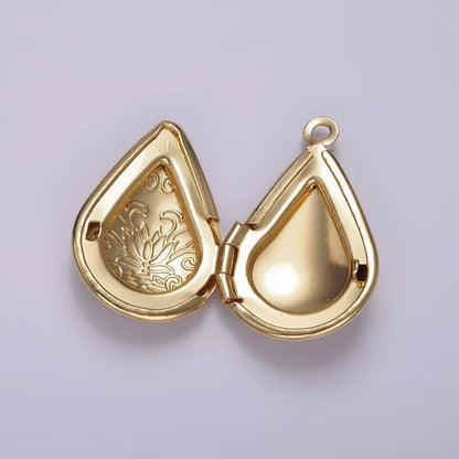 14K Gold Filled Flower Vine Leaf Teardrop Dome Minimalist Locket Charm | AA1328