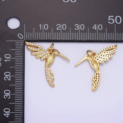 14K Gold Filled Fuchsia-Eyed Micro Paved CZ Lined Bird Animal Charm | AG624
