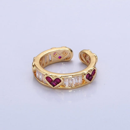 14K Gold Filled Fuchsia Heart Baguette Lined Ring in Gold &amp; Silver | O1835 O1836