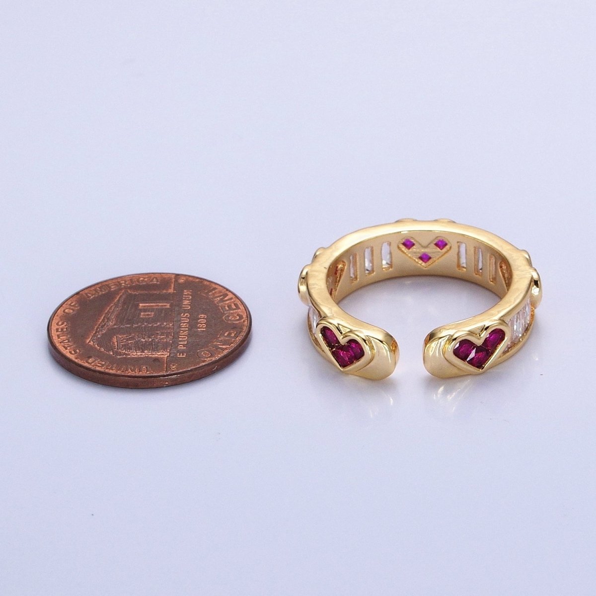 14K Gold Filled Fuchsia Heart Baguette Lined Ring in Gold &amp; Silver | O1835 O1836