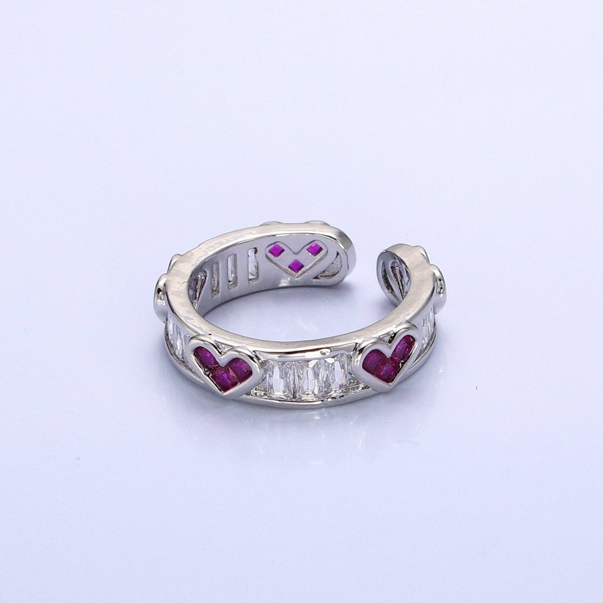 14K Gold Filled Fuchsia Heart Baguette Lined Ring in Gold &amp; Silver | O1835 O1836
