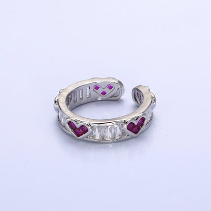 14K Gold Filled Fuchsia Heart Baguette Lined Ring in Gold &amp; Silver | O1835 O1836