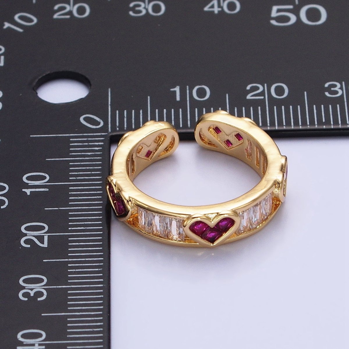 14K Gold Filled Fuchsia Heart Baguette Lined Ring in Gold &amp; Silver | O1835 O1836