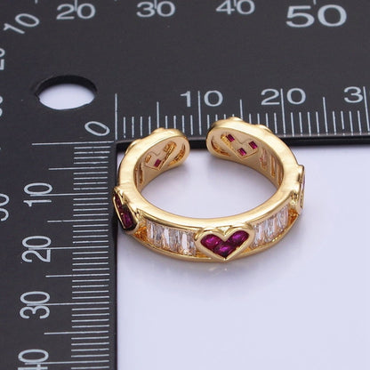14K Gold Filled Fuchsia Heart Baguette Lined Ring in Gold &amp; Silver | O1835 O1836