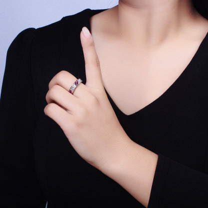 14K Gold Filled Fuchsia Heart Baguette Lined Ring in Gold &amp; Silver | O1835 O1836