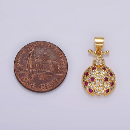 14K Gold Filled Fuchsia Micro Paved CZ Ladybug Insect Animal Pendant in Gold &amp; Silver | N1975 N1976
