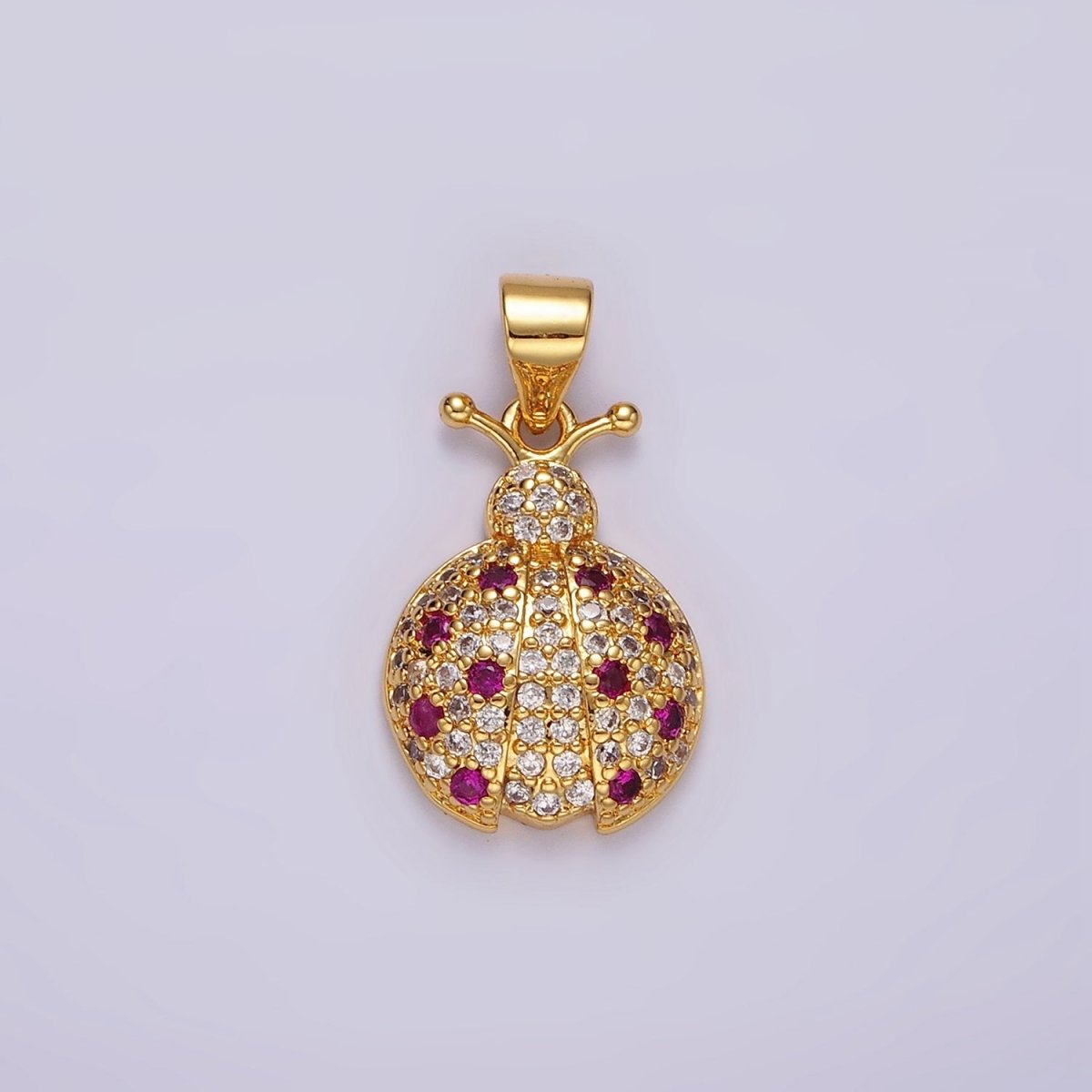 14K Gold Filled Fuchsia Micro Paved CZ Ladybug Insect Animal Pendant in Gold &amp; Silver | N1975 N1976