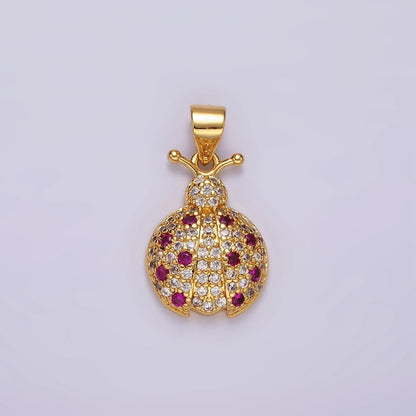 14K Gold Filled Fuchsia Micro Paved CZ Ladybug Insect Animal Pendant in Gold &amp; Silver | N1975 N1976