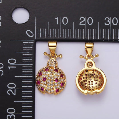 14K Gold Filled Fuchsia Micro Paved CZ Ladybug Insect Animal Pendant in Gold &amp; Silver | N1975 N1976