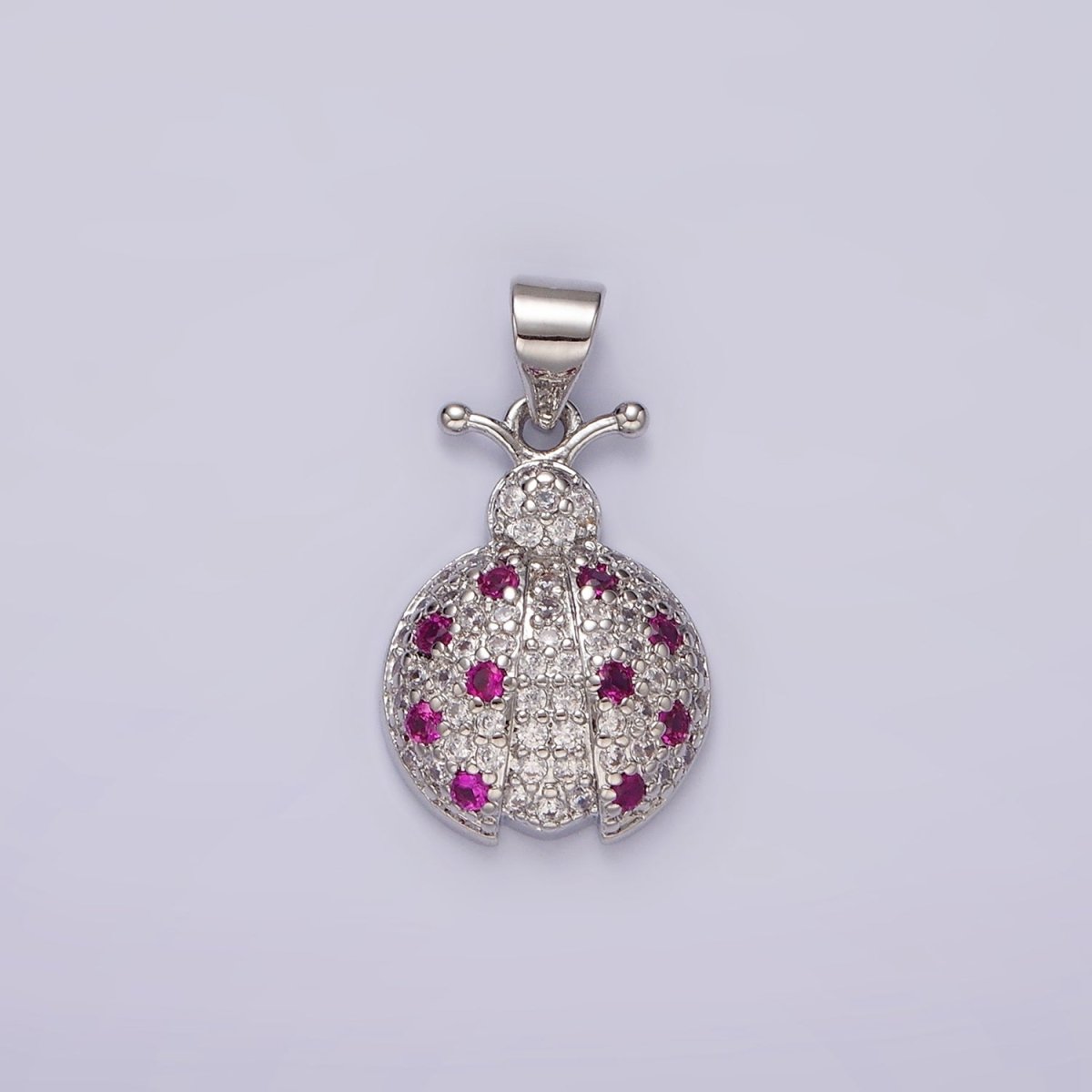 14K Gold Filled Fuchsia Micro Paved CZ Ladybug Insect Animal Pendant in Gold &amp; Silver | N1975 N1976