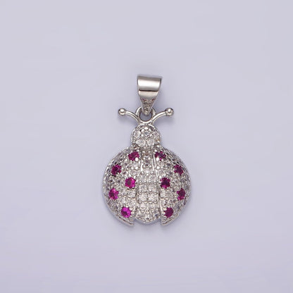 14K Gold Filled Fuchsia Micro Paved CZ Ladybug Insect Animal Pendant in Gold &amp; Silver | N1975 N1976