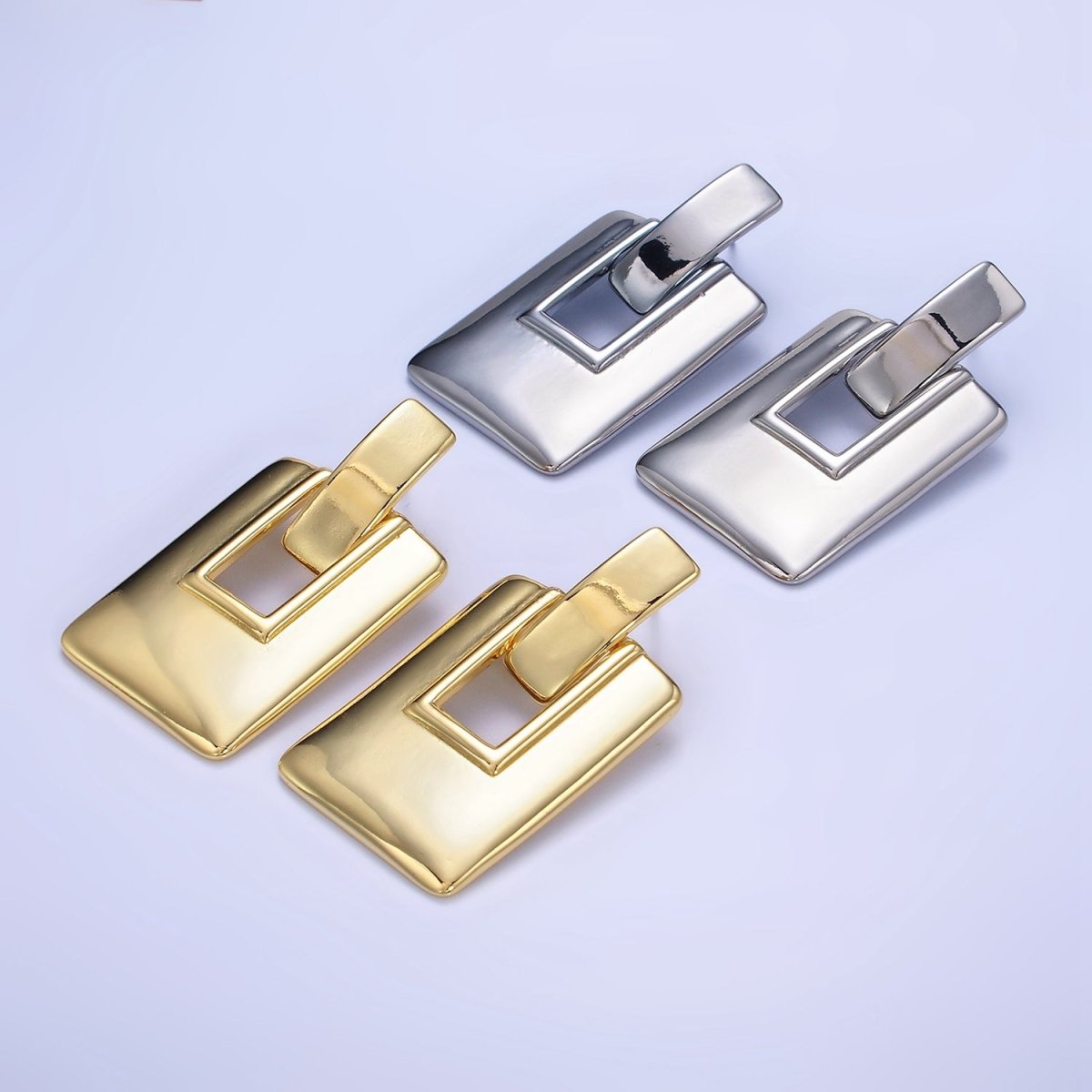14K Gold Filled Geometric Rectangle Bar Drop Stud Earrings in Gold &amp; Silver | P458 P459