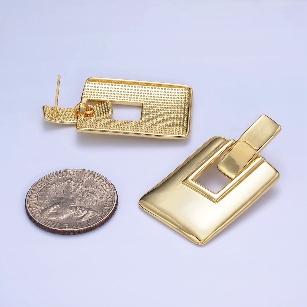 14K Gold Filled Geometric Rectangle Bar Drop Stud Earrings in Gold &amp; Silver | P458 P459