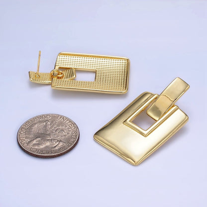 14K Gold Filled Geometric Rectangle Bar Drop Stud Earrings in Gold &amp; Silver | P458 P459