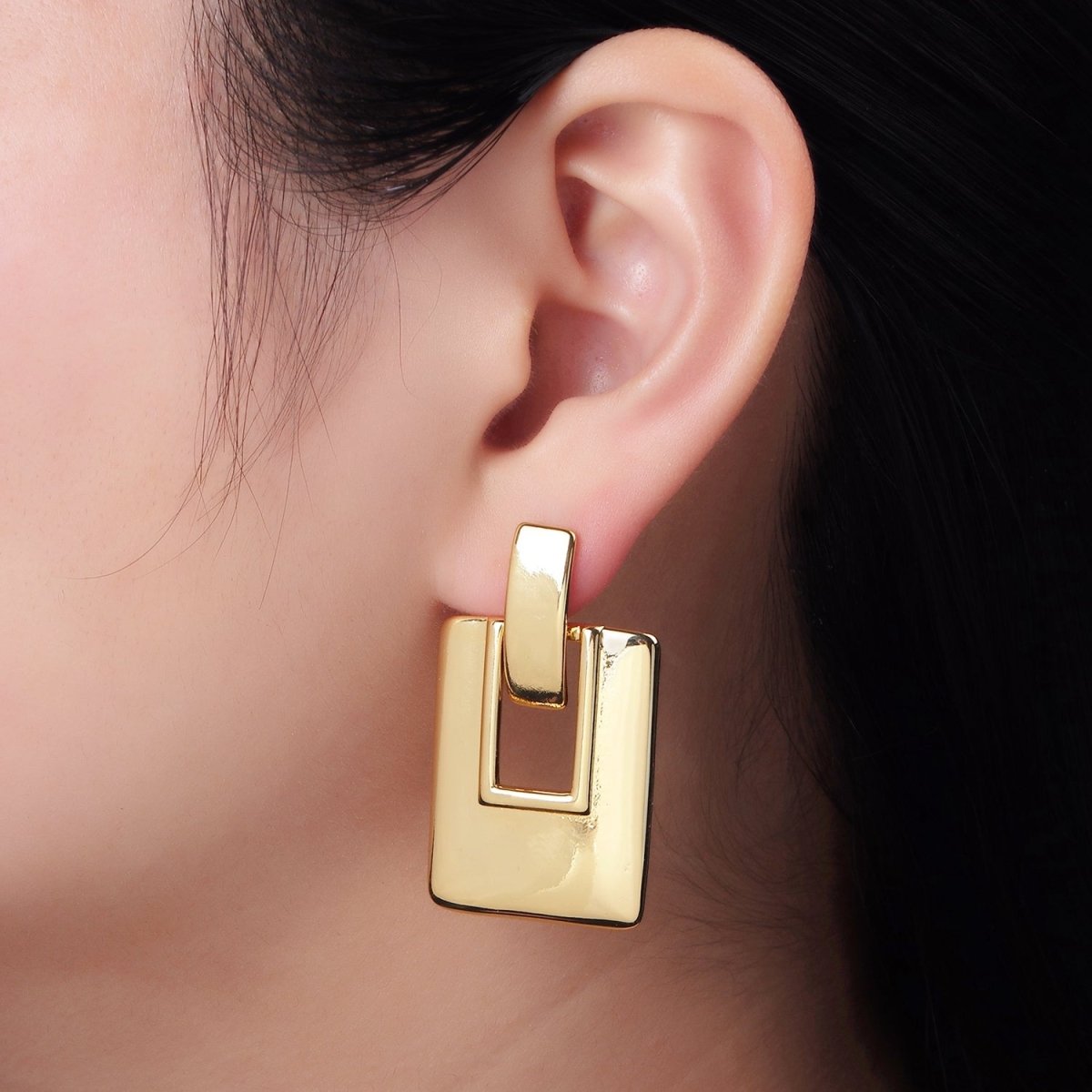 14K Gold Filled Geometric Rectangle Bar Drop Stud Earrings in Gold &amp; Silver | P458 P459
