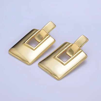 14K Gold Filled Geometric Rectangle Bar Drop Stud Earrings in Gold &amp; Silver | P458 P459