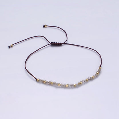14K Gold Filled Gray Jasper Multifaceted Brown Rope Adjustable Friendship Bracelet | WA-2178 - WA-2180 Clearance Pricing