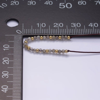 14K Gold Filled Gray Jasper Multifaceted Brown Rope Adjustable Friendship Bracelet | WA-2178 - WA-2180 Clearance Pricing