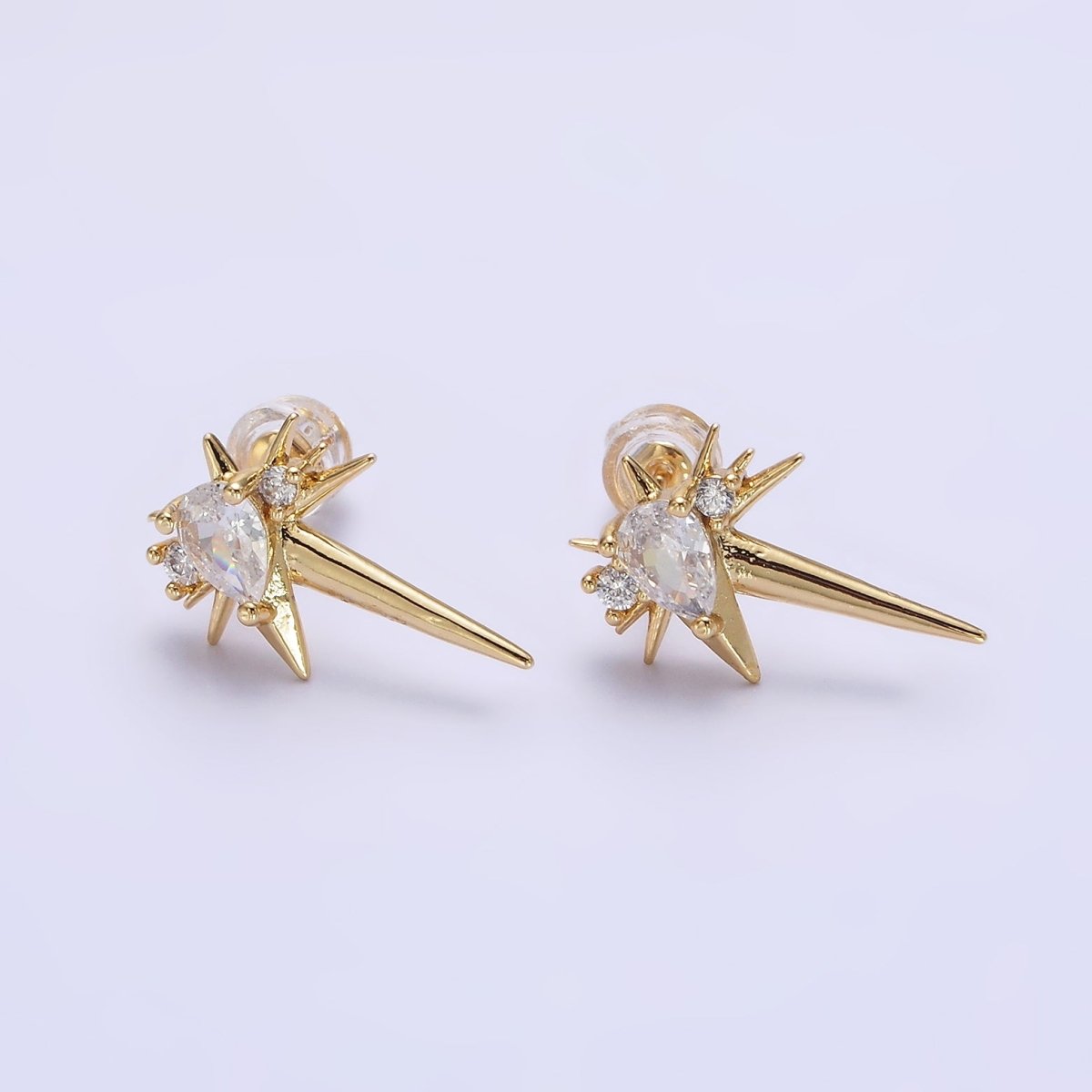 14K Gold Filled Green, Clear Teardrop CZ Spiked Celestial Star Stud Earrings in Gold &amp; Silver | AE648 - AE651