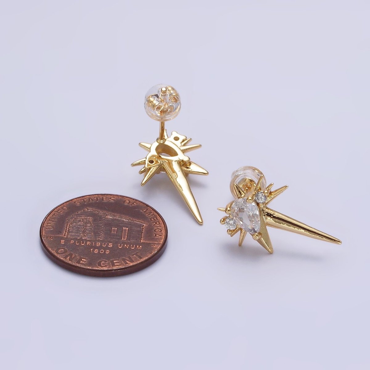 14K Gold Filled Green, Clear Teardrop CZ Spiked Celestial Star Stud Earrings in Gold &amp; Silver | AE648 - AE651