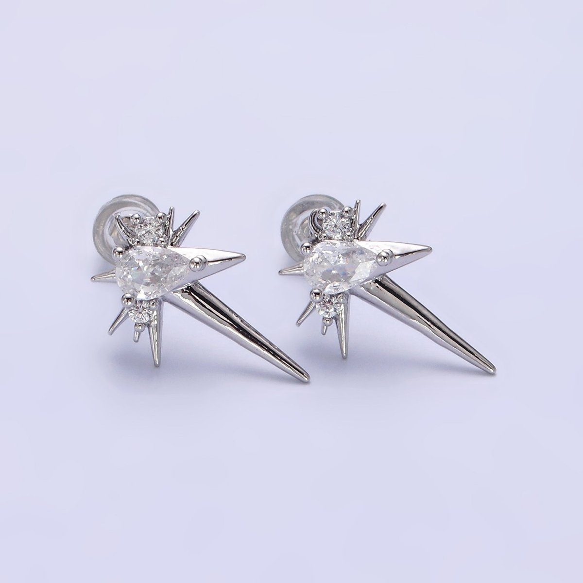 14K Gold Filled Green, Clear Teardrop CZ Spiked Celestial Star Stud Earrings in Gold &amp; Silver | AE648 - AE651