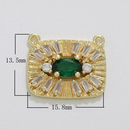 14K Gold Filled 13.5mm Green CZ Evil Eye Marquise Baguette Sunburst Rectangular Connector | Y374