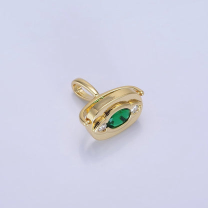 14K Gold Filled Green CZ Geometric Swivel Oval Pendant | AH151