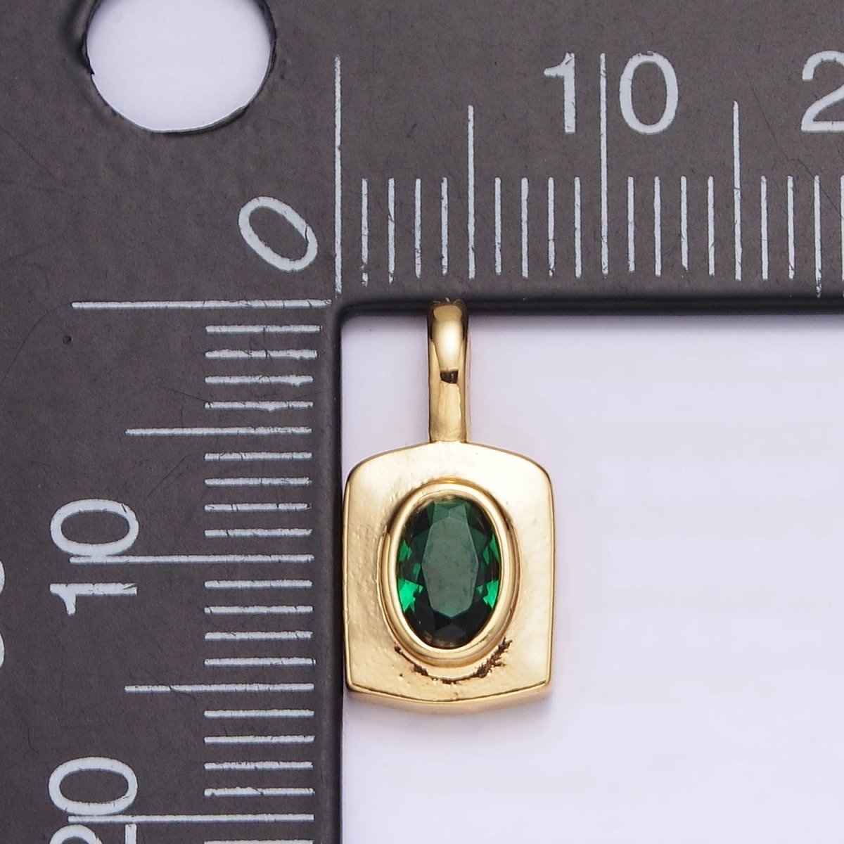 14K Gold Filled Green CZ Oval Rectangular Tag Pendant | AA-580