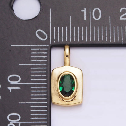 14K Gold Filled Green CZ Oval Rectangular Tag Pendant | AA-580