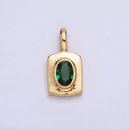 14K Gold Filled Green CZ Oval Rectangular Tag Pendant | AA-580