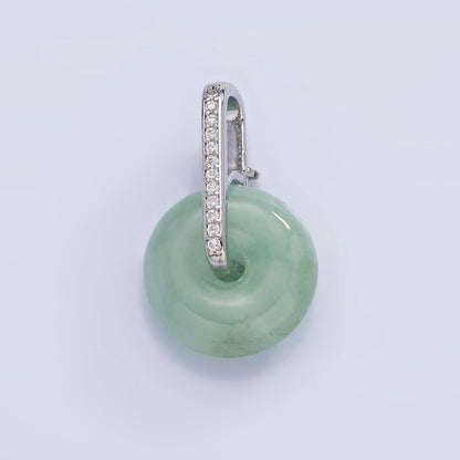 14K Gold Filled Green Jade Gemstone Donut Micro Paved CZ Linear Bail Pendant in Gold &amp; Silver | AH159