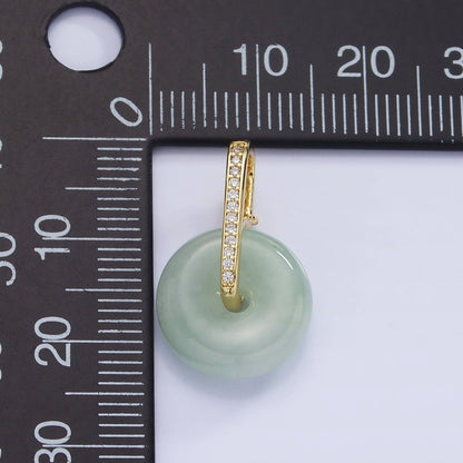 14K Gold Filled Green Jade Gemstone Donut Micro Paved CZ Linear Bail Pendant in Gold &amp; Silver | AH159