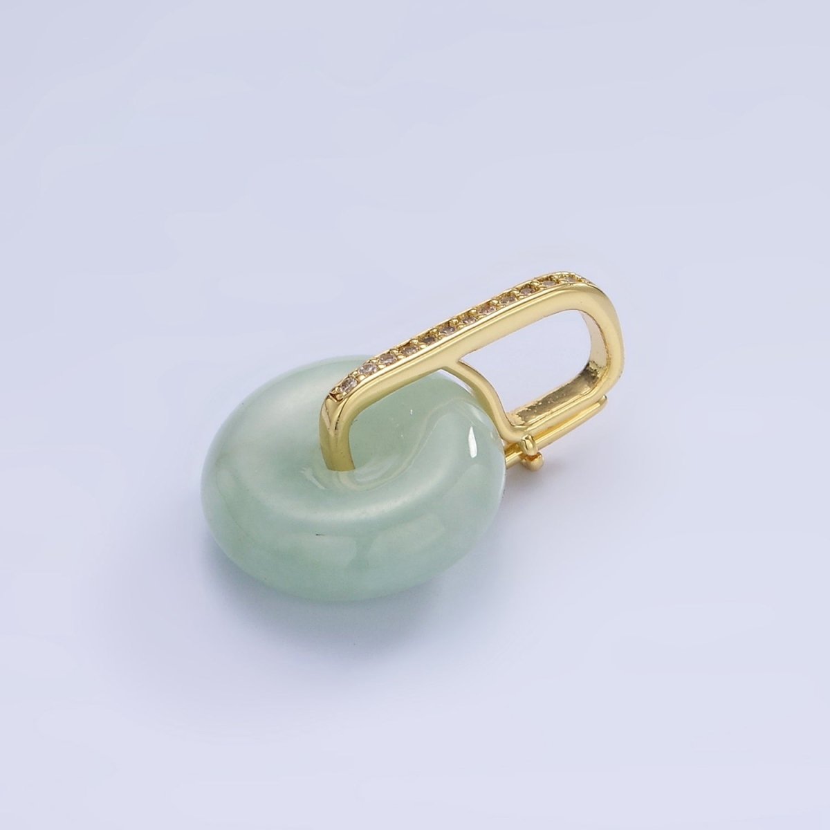 14K Gold Filled Green Jade Gemstone Donut Micro Paved CZ Linear Bail Pendant in Gold &amp; Silver | AH159