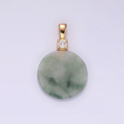 14K Gold Filled Green Jade Round CZ Bail Pendant | N2018