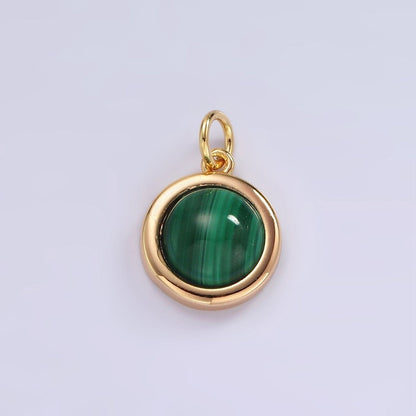 14K Gold Filled Green Malachite Bezel Round Charm | N1092