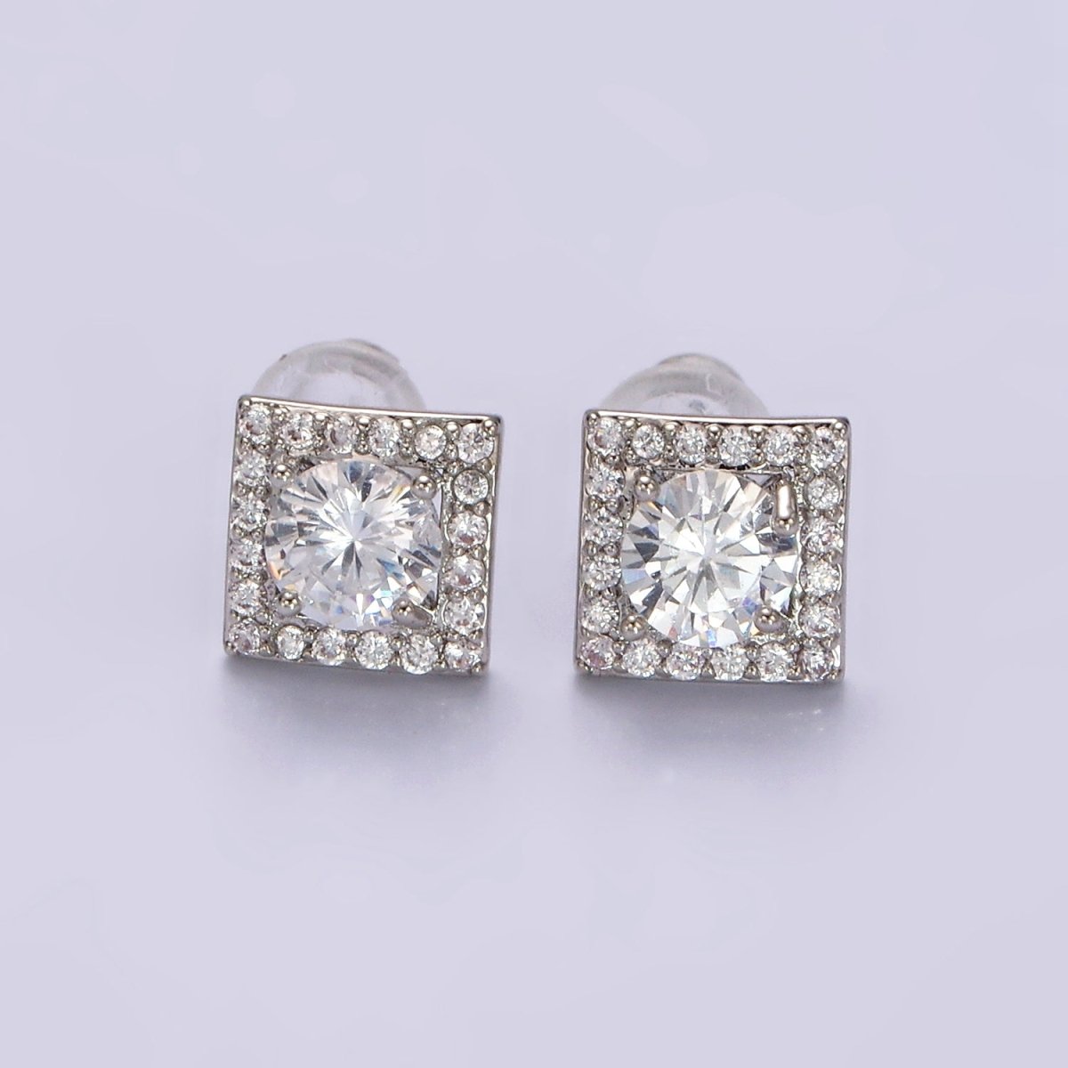 14K Gold Filled Green, Pink, Clear, Blue, Green CZ Micro Paved Square Stud Earrings in Gold &amp; Silver | V320