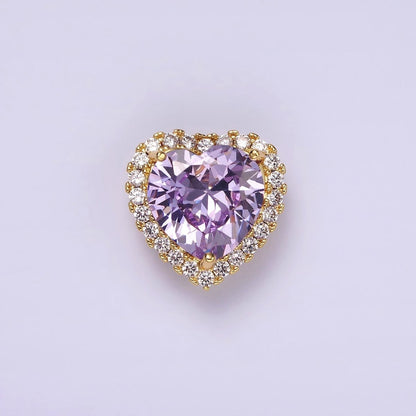 14K Gold Filled Green, Pink, Clear, Red, Yellow, Black, Purple, Blue CZ Heart Micro Paved Bead | B-855~ B-858