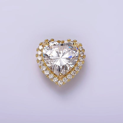 14K Gold Filled Green, Pink, Clear, Red, Yellow, Black, Purple, Blue CZ Heart Micro Paved Bead | B-855~ B-858
