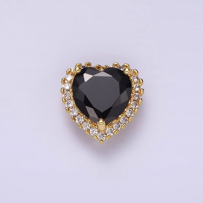 14K Gold Filled Green, Pink, Clear, Red, Yellow, Black, Purple, Blue CZ Heart Micro Paved Bead | B-855~ B-858