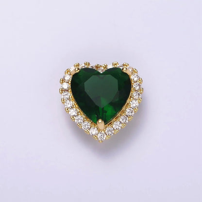 14K Gold Filled Green, Pink, Clear, Red, Yellow, Black, Purple, Blue CZ Heart Micro Paved Bead | B-855~ B-858