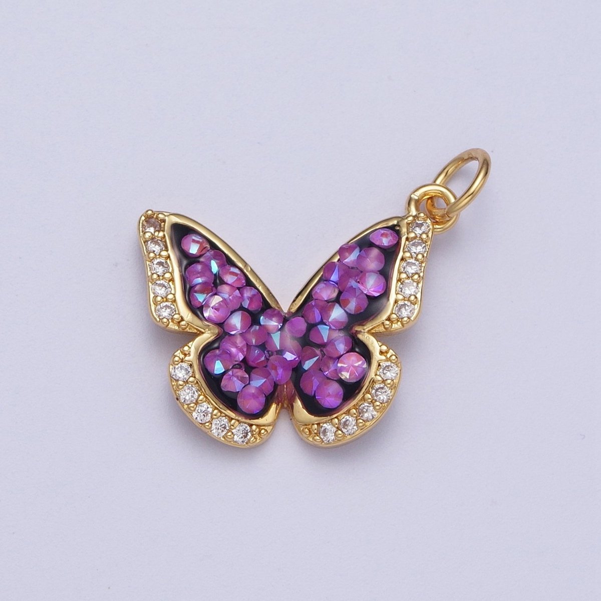 14K Gold Filled Green, Pink, Purple, Blue AB Micro Paved CZ Monarch Butterfly Charm in Gold &amp; Silver | W77 - W780