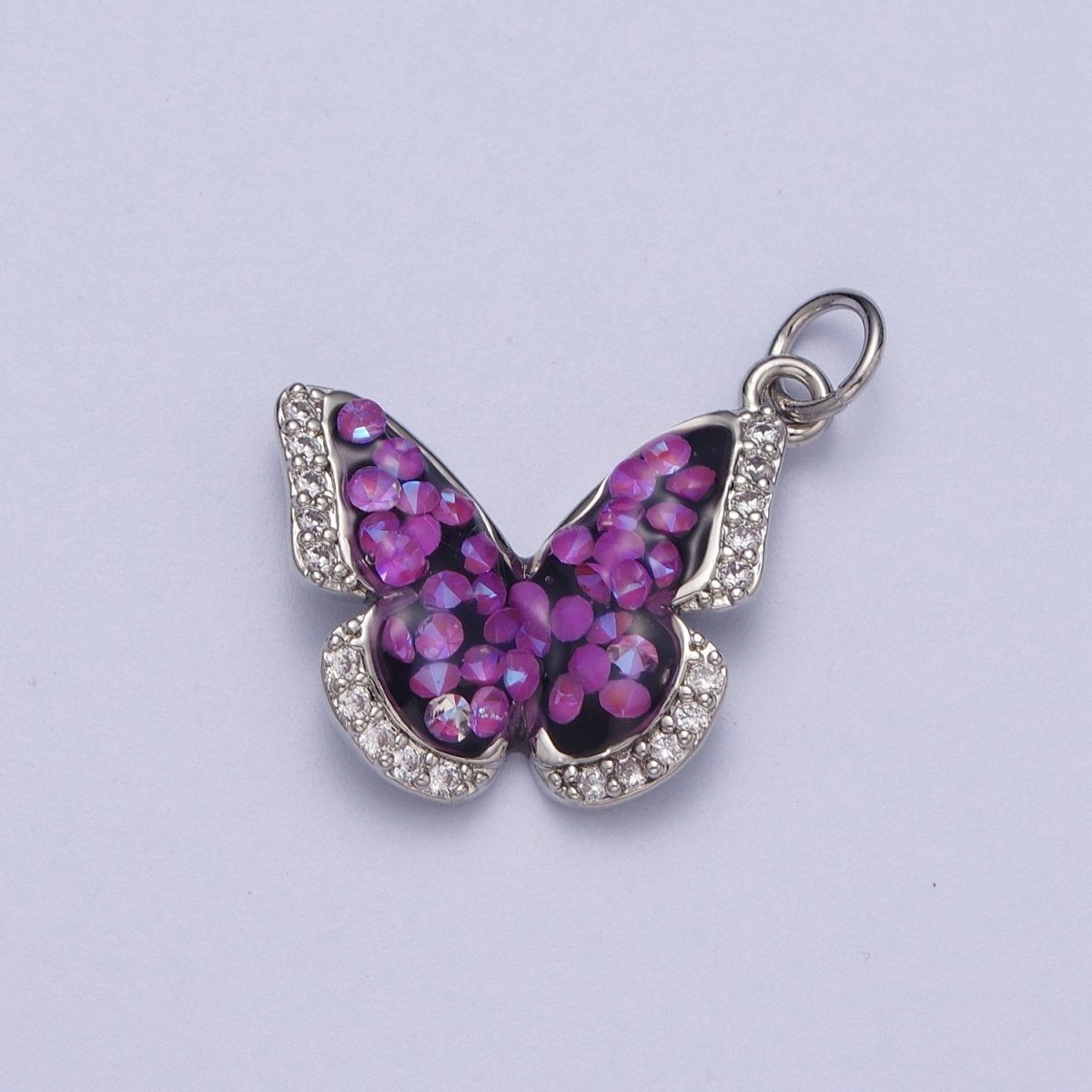 14K Gold Filled Green, Pink, Purple, Blue AB Micro Paved CZ Monarch Butterfly Charm in Gold &amp; Silver | W77 - W780