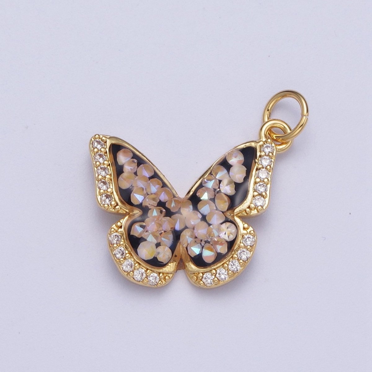 14K Gold Filled Green, Pink, Purple, Blue AB Micro Paved CZ Monarch Butterfly Charm in Gold &amp; Silver | W77 - W780