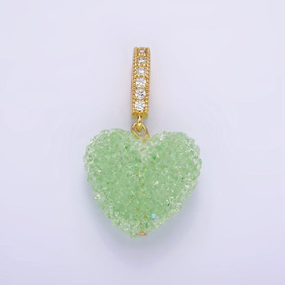 14K Gold Filled Green, Pink, Purple Puffed Heart Micro Paved Bail Pendant | N1977 - N1979