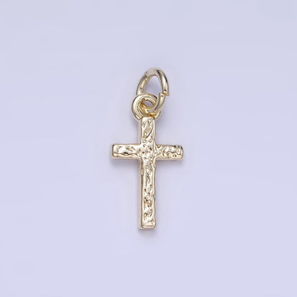 14K Gold Filled Hammered Religious Cross Mini Charm | W657