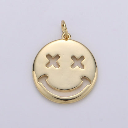 14K Gold Filled Happy Face Charm, emoji charm 24x18mm Gold Smile Charm Pendant Silver Smiley face charms Necklace Earring Bracelet Supply D-126 D-127