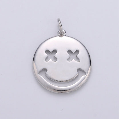 14K Gold Filled Happy Face Charm, emoji charm 24x18mm Gold Smile Charm Pendant Silver Smiley face charms Necklace Earring Bracelet Supply D-126 D-127