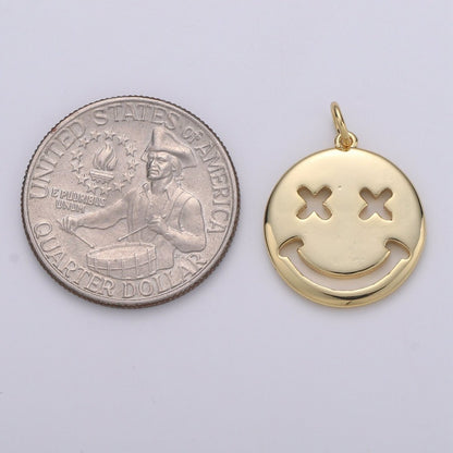 14K Gold Filled Happy Face Charm, emoji charm 24x18mm Gold Smile Charm Pendant Silver Smiley face charms Necklace Earring Bracelet Supply D-126 D-127