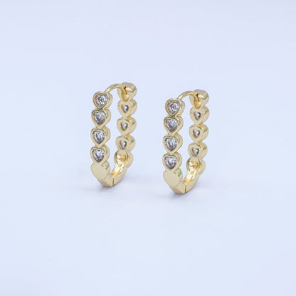 14K Gold Filled Heart CZ Bezel Oblong U-Shaped Hoop Earrings | AB991